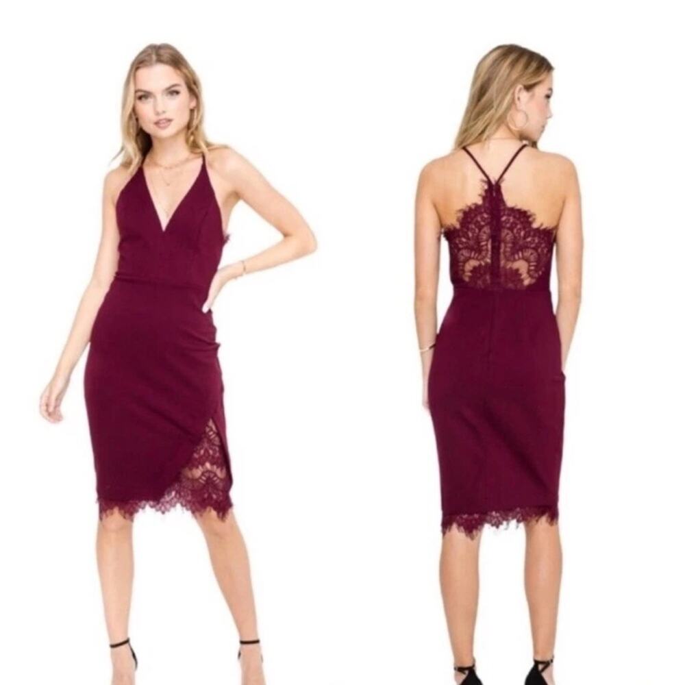 Astr x Revolve Women Size M Burgundy Peeking Lace Bodycon Midi Dress